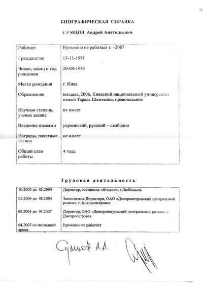 Официально кандидат в министры имеет трудовой стаж 4 года